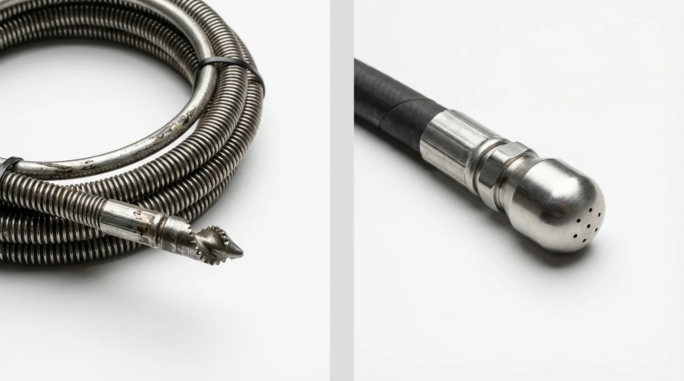 Drain snake cable and hydro jetting nozzle used for drain cleaning in South Orange, NJ