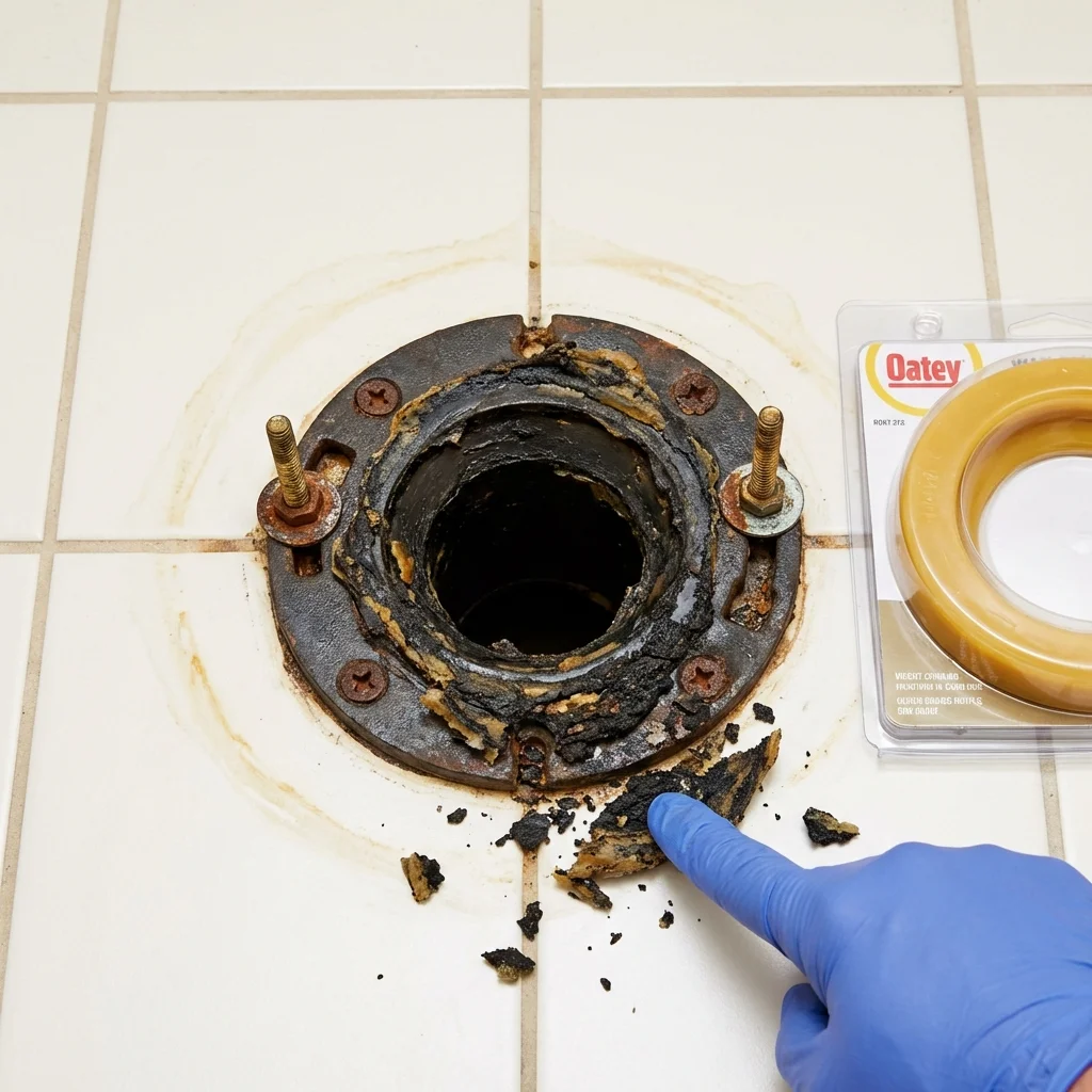 Failed wax ring showing water seepage at the base of a toilet in a South Orange, NJ home