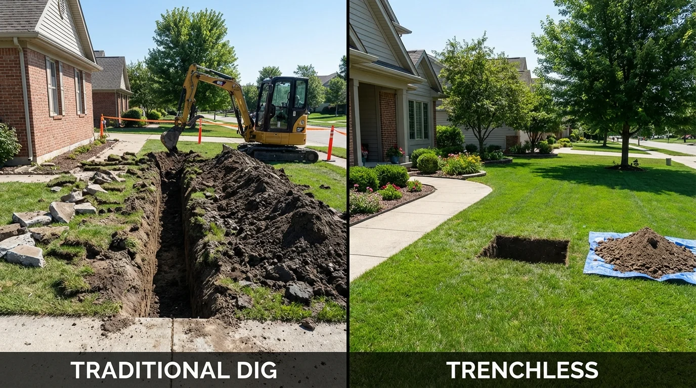 Trenchless sewer repair with minimal yard damage versus traditional excavation in South Orange, NJ